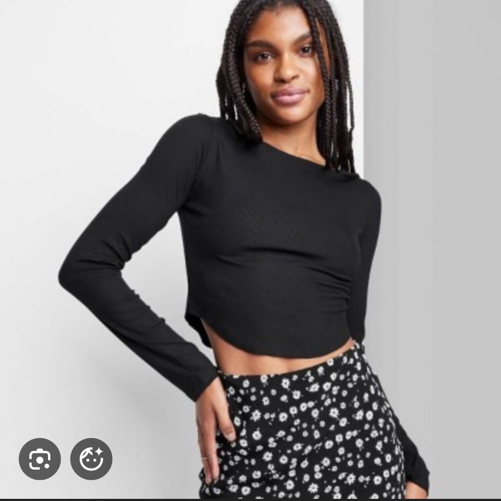 Wild Fable Long Sleeve Black Crop Top
